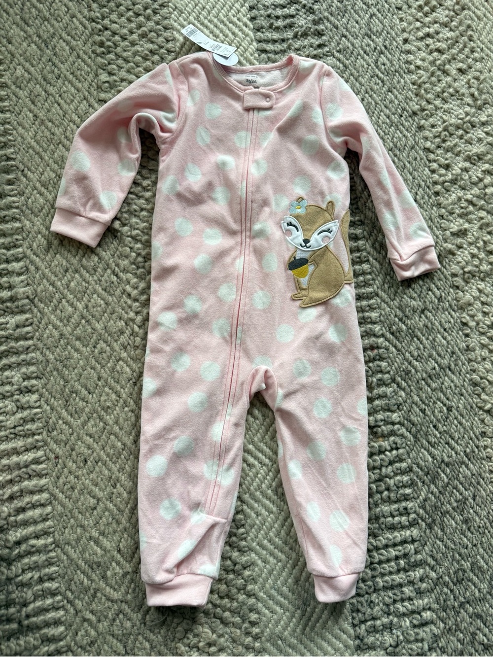 Girls' Pink Polka Dot One-Piece Pajamas with squirrel appliqué 3T carter’s new